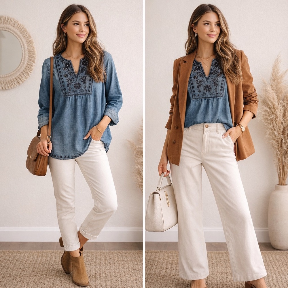 Tantrums Indigo Blue Embroidered Denim-Look Tunic
01-0006
